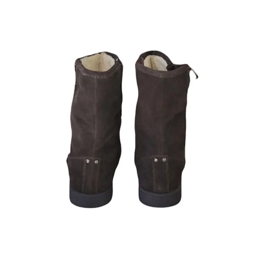 Marc Fisher Brown Mfearra Leather Suade Faux Fur Lined Pull On Boot